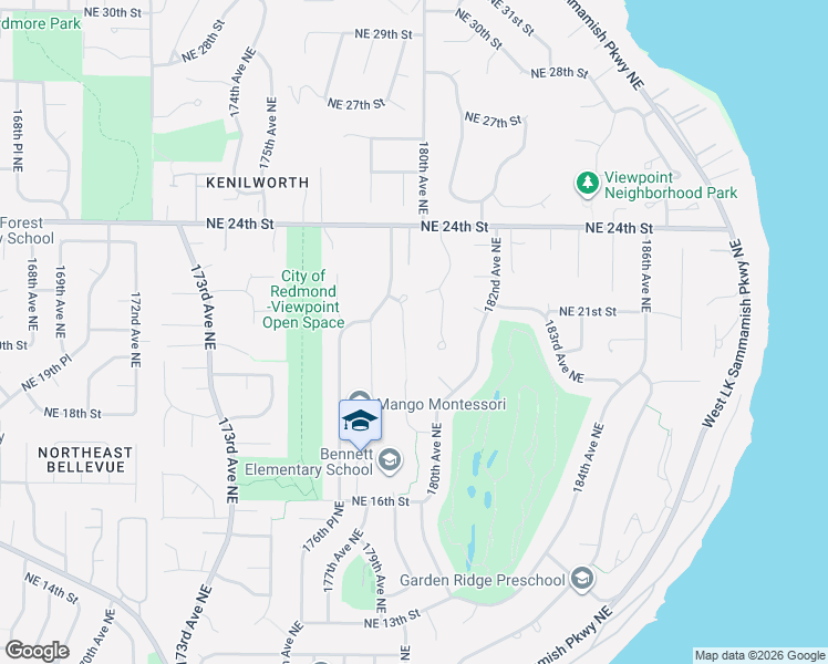 map of restaurants, bars, coffee shops, grocery stores, and more near 2019 180th Court Northeast in Redmond
