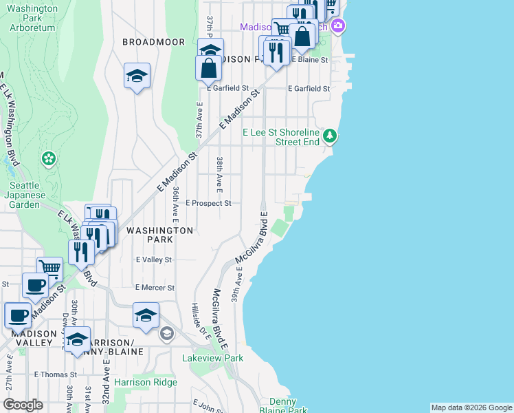 map of restaurants, bars, coffee shops, grocery stores, and more near 1017 McGilvra Boulevard East in Seattle