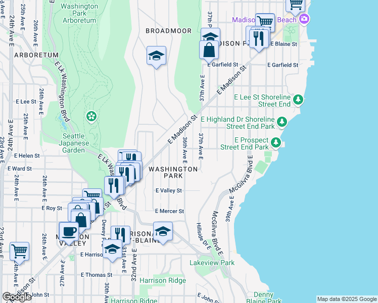map of restaurants, bars, coffee shops, grocery stores, and more near 1015 37th Avenue East in Seattle