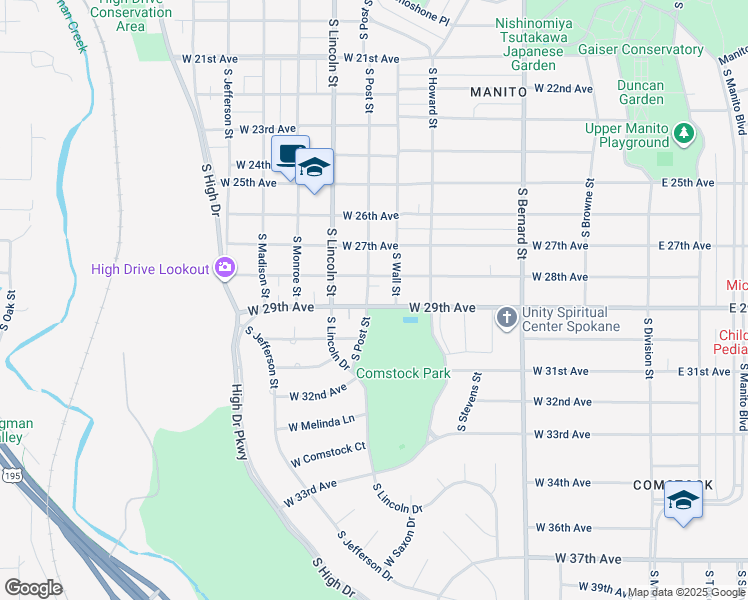 map of restaurants, bars, coffee shops, grocery stores, and more near 720 West 29th Avenue in Spokane