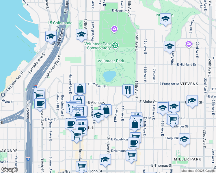 map of restaurants, bars, coffee shops, grocery stores, and more near 20 20th Avenue Northeast in Shoreline
