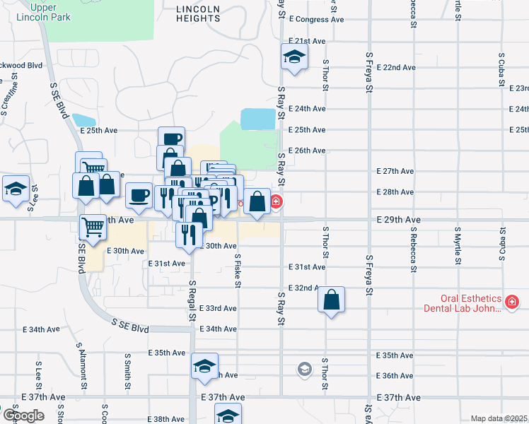 map of restaurants, bars, coffee shops, grocery stores, and more near 3128 East 29th Avenue in Spokane