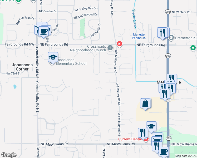 map of restaurants, bars, coffee shops, grocery stores, and more near 965 Northeast Marwood Drive in Bremerton