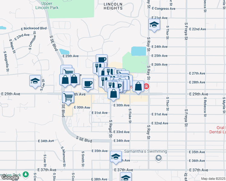 map of restaurants, bars, coffee shops, grocery stores, and more near 2903 East 29th Avenue in Spokane