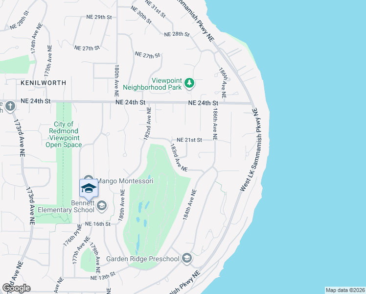 map of restaurants, bars, coffee shops, grocery stores, and more near 2010 184th Avenue Northeast in Redmond