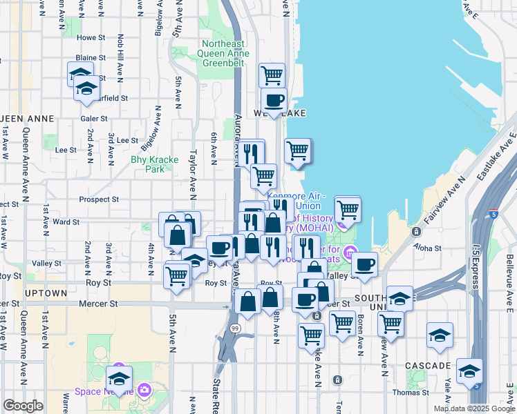 map of restaurants, bars, coffee shops, grocery stores, and more near 922 8th Avenue North in Seattle