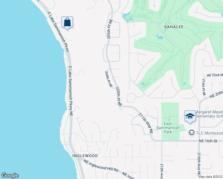 map of restaurants, bars, coffee shops, grocery stores, and more near 2120 204th Place Northeast in Sammamish