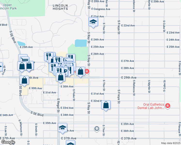 map of restaurants, bars, coffee shops, grocery stores, and more near 2715 South Ray Street in Spokane