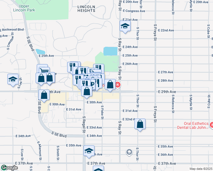 map of restaurants, bars, coffee shops, grocery stores, and more near 3133 East 28th Avenue in Spokane