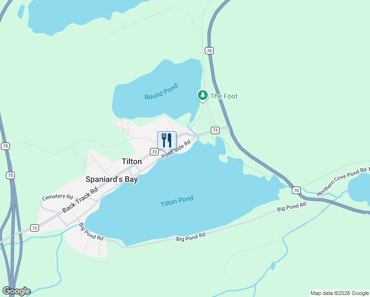 map of restaurants, bars, coffee shops, grocery stores, and more near 10 Pond Side Road in Spaniard's Bay