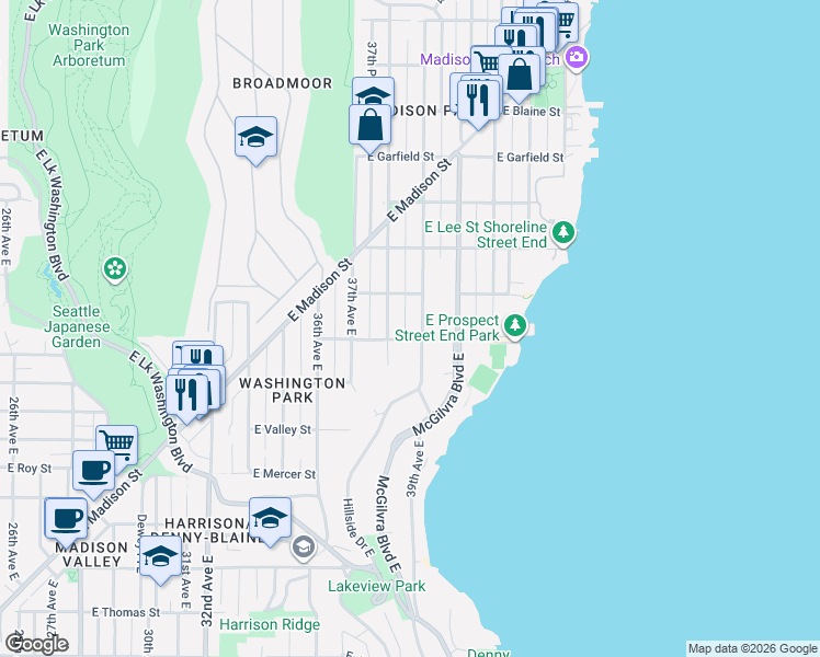 map of restaurants, bars, coffee shops, grocery stores, and more near 1107 39th Avenue East in Seattle