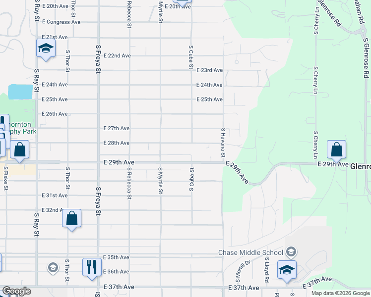 map of restaurants, bars, coffee shops, grocery stores, and more near 4027 East 28th Avenue in Spokane