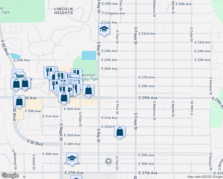 map of restaurants, bars, coffee shops, grocery stores, and more near 3307 East 28th Avenue in Spokane