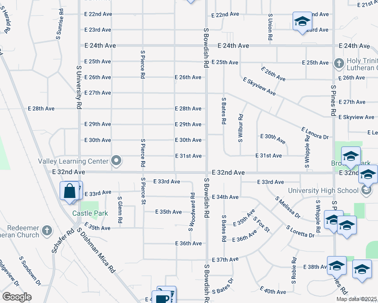 map of restaurants, bars, coffee shops, grocery stores, and more near 11321 East 31st Avenue in Spokane