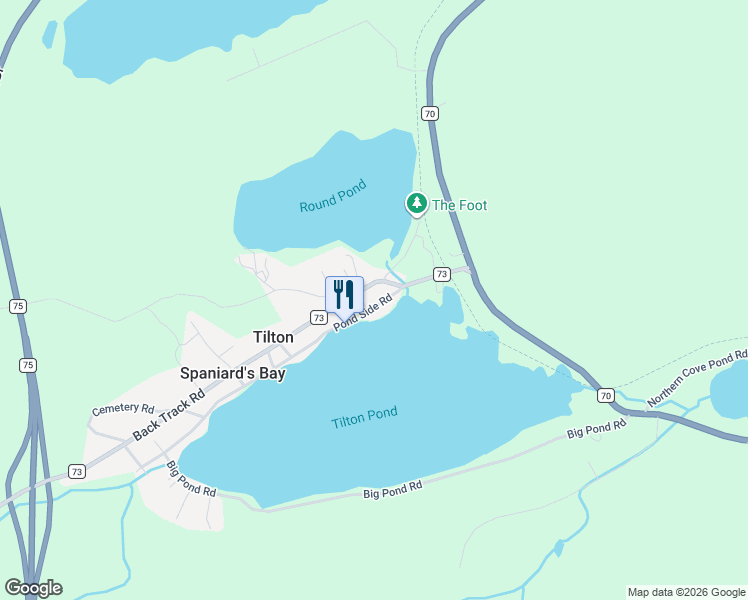 map of restaurants, bars, coffee shops, grocery stores, and more near 10 Pond Side Road in Spaniard's Bay