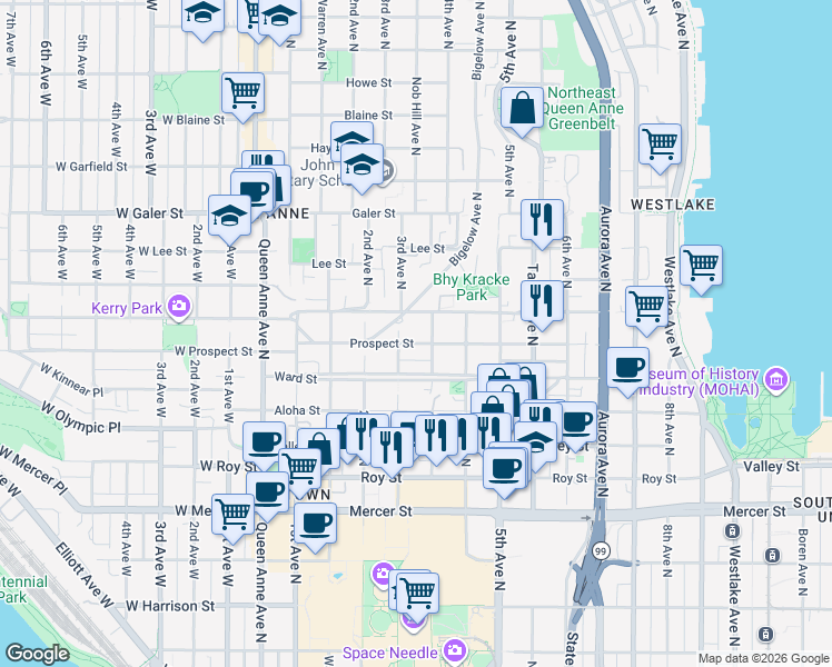 map of restaurants, bars, coffee shops, grocery stores, and more near 321 Highland Drive in Seattle