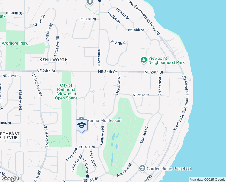 map of restaurants, bars, coffee shops, grocery stores, and more near 2119 182nd Avenue Northeast in Redmond