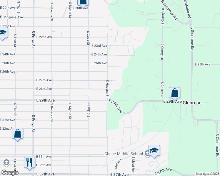 map of restaurants, bars, coffee shops, grocery stores, and more near 2721 South Havana Street in Spokane