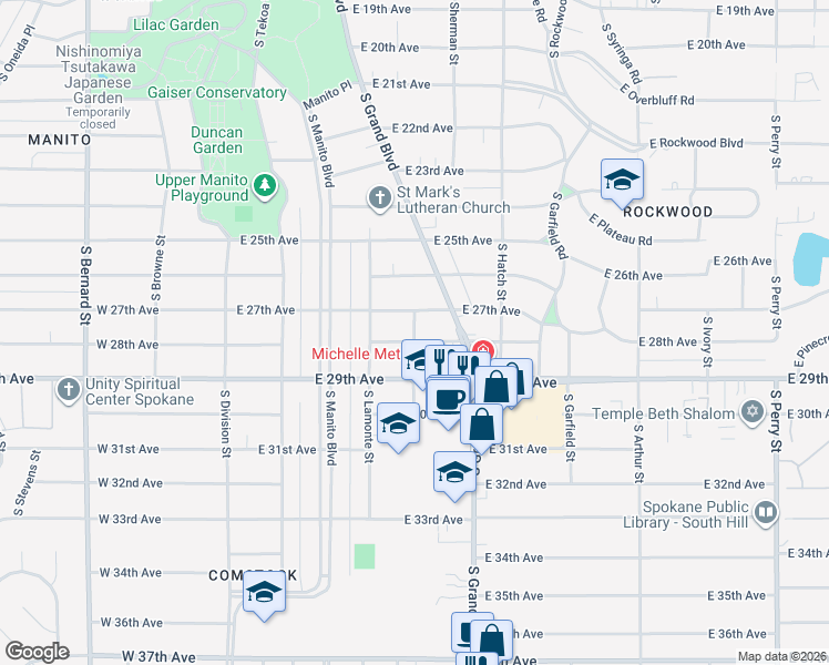 map of restaurants, bars, coffee shops, grocery stores, and more near in Spokane