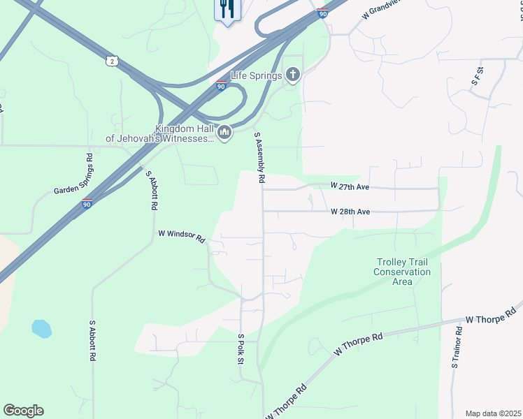 map of restaurants, bars, coffee shops, grocery stores, and more near 2800 South Assembly Road in Spokane