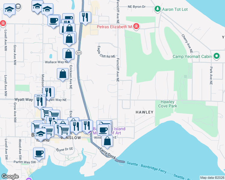 map of restaurants, bars, coffee shops, grocery stores, and more near 826 Curtis Loop Northeast in Bainbridge Island