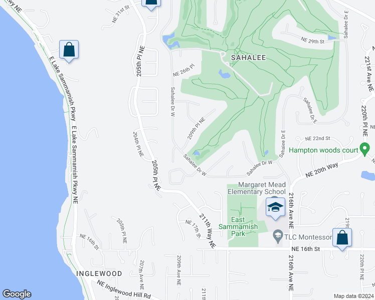 map of restaurants, bars, coffee shops, grocery stores, and more near 2206 209th Place Northeast in Sammamish