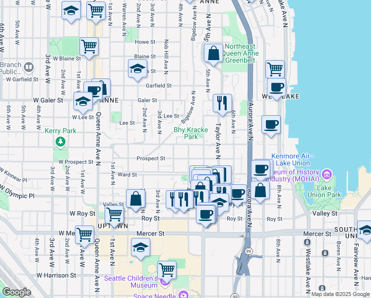 map of restaurants, bars, coffee shops, grocery stores, and more near 373 Highland Drive in Seattle