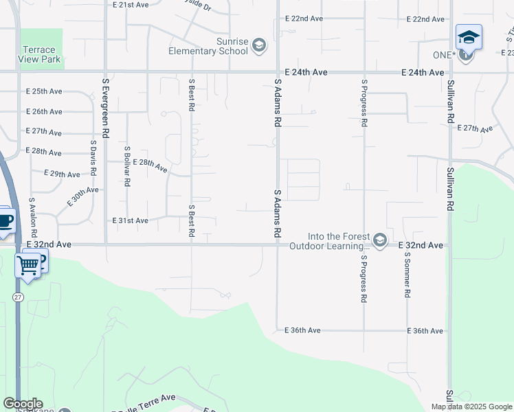 map of restaurants, bars, coffee shops, grocery stores, and more near 14627 East 31st Avenue in Spokane Valley