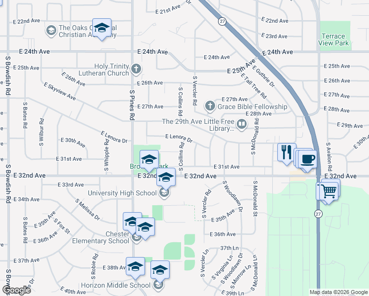 map of restaurants, bars, coffee shops, grocery stores, and more near 3009 South Collins Road in Spokane Valley