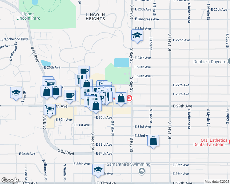 map of restaurants, bars, coffee shops, grocery stores, and more near 3101 East 28th Avenue in Spokane