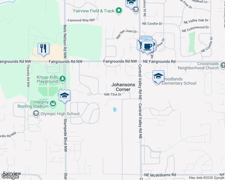 map of restaurants, bars, coffee shops, grocery stores, and more near 7217 Stanford Court Northwest in Bremerton