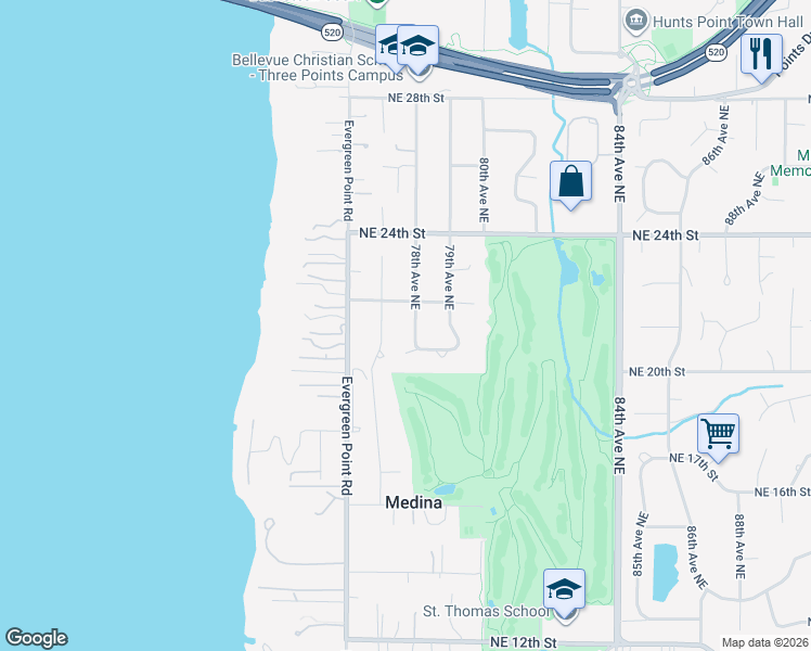 map of restaurants, bars, coffee shops, grocery stores, and more near 2039 78th Avenue Northeast in Medina