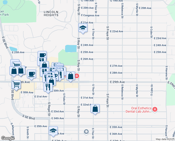 map of restaurants, bars, coffee shops, grocery stores, and more near 3307 East 28th Avenue in Spokane