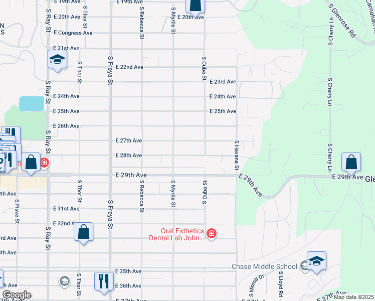 map of restaurants, bars, coffee shops, grocery stores, and more near 4027 East 28th Avenue in Spokane