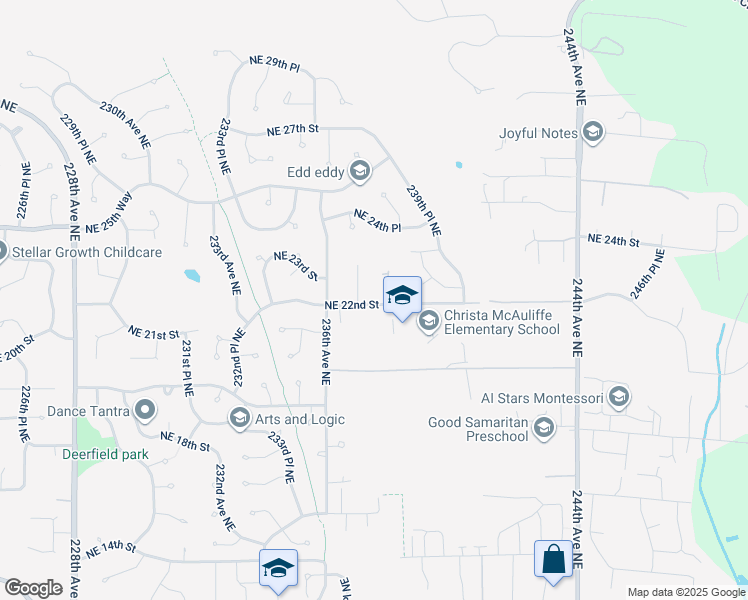 map of restaurants, bars, coffee shops, grocery stores, and more near 23730 Northeast 22nd Street in Sammamish