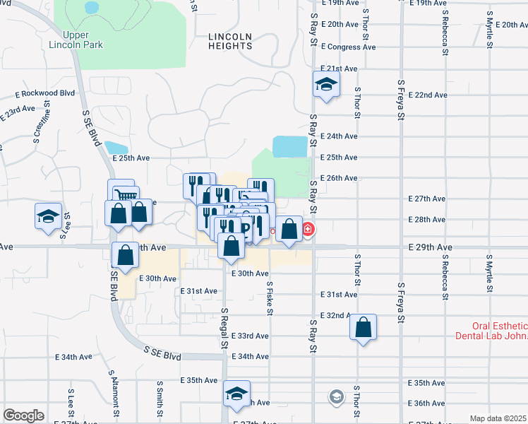 map of restaurants, bars, coffee shops, grocery stores, and more near 3101 East 28th Avenue in Spokane