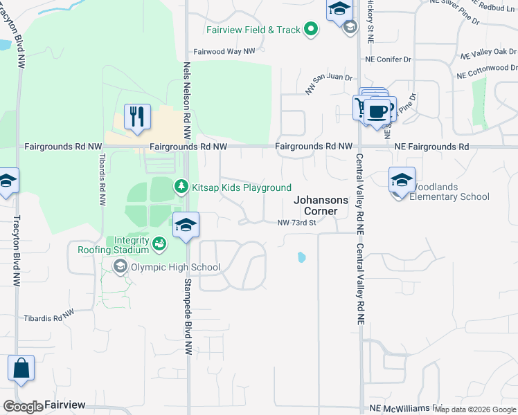 map of restaurants, bars, coffee shops, grocery stores, and more near 7266 Bridlevale Boulevard Northwest in Bremerton
