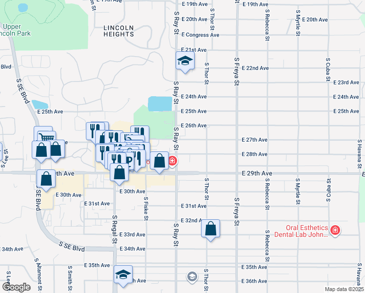 map of restaurants, bars, coffee shops, grocery stores, and more near 2715 South Ray Street in Spokane