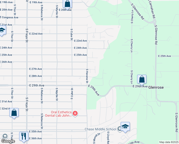 map of restaurants, bars, coffee shops, grocery stores, and more near 2721 South Havana Street in Spokane