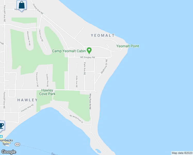 map of restaurants, bars, coffee shops, grocery stores, and more near 7303 Madrona Drive Northeast in Bainbridge Island
