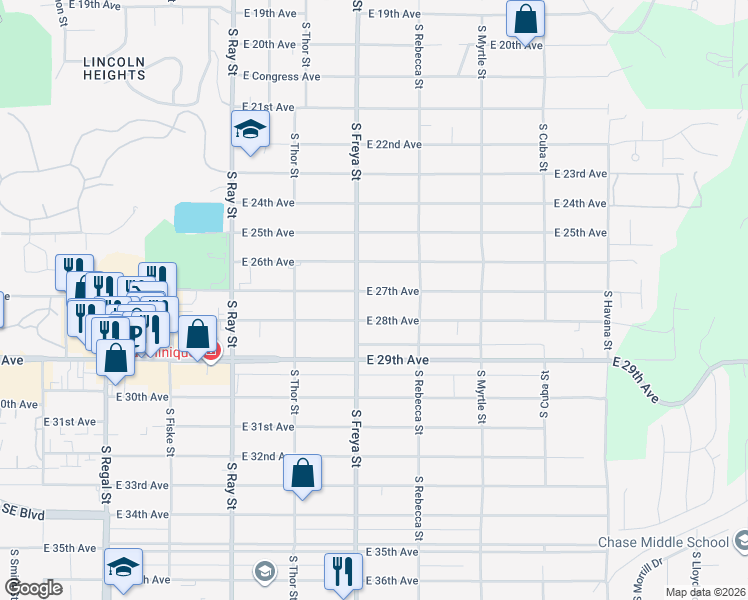 map of restaurants, bars, coffee shops, grocery stores, and more near 3611 East 28th Avenue in Spokane