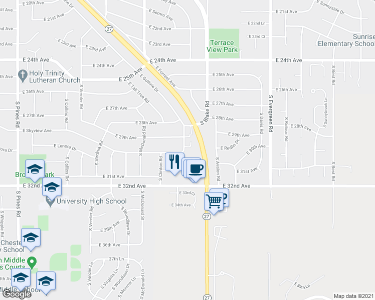 map of restaurants, bars, coffee shops, grocery stores, and more near 13408 East Skyview Avenue in Spokane Valley