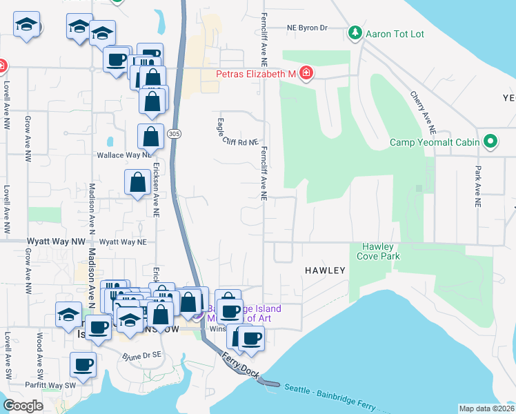 map of restaurants, bars, coffee shops, grocery stores, and more near 826 Curtis Loop Northeast in Bainbridge Island