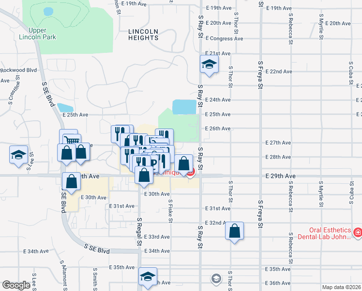 map of restaurants, bars, coffee shops, grocery stores, and more near 3133 East 28th Avenue in Spokane