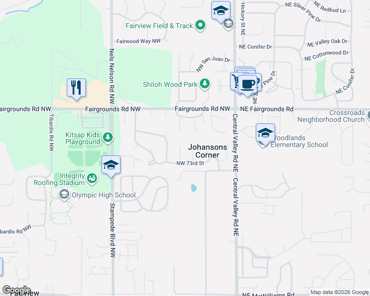 map of restaurants, bars, coffee shops, grocery stores, and more near 7225 Cornell Court Northwest in Bremerton