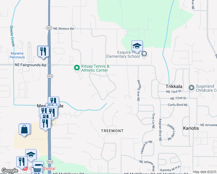 map of restaurants, bars, coffee shops, grocery stores, and more near 7293 Pheasant Circle Northeast in Bremerton