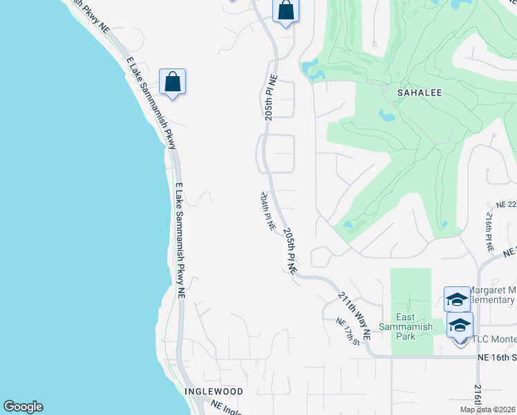 map of restaurants, bars, coffee shops, grocery stores, and more near 2211 204th Place Northeast in Sammamish