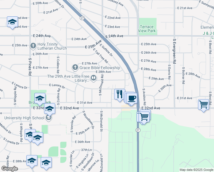map of restaurants, bars, coffee shops, grocery stores, and more near 13111 East Skyview Avenue in Spokane Valley