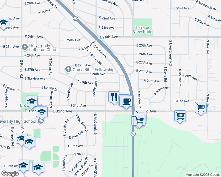 map of restaurants, bars, coffee shops, grocery stores, and more near 13220 East Skyview Avenue in Spokane Valley