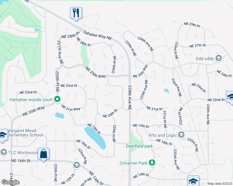 map of restaurants, bars, coffee shops, grocery stores, and more near 2117 227th Avenue Northeast in Sammamish